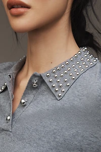 Central Park West x Anthropologie Studded-Collar Polo Sweater