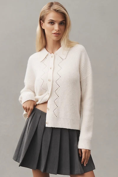 Central Park West Collared Pointelle Cardigan Sweater