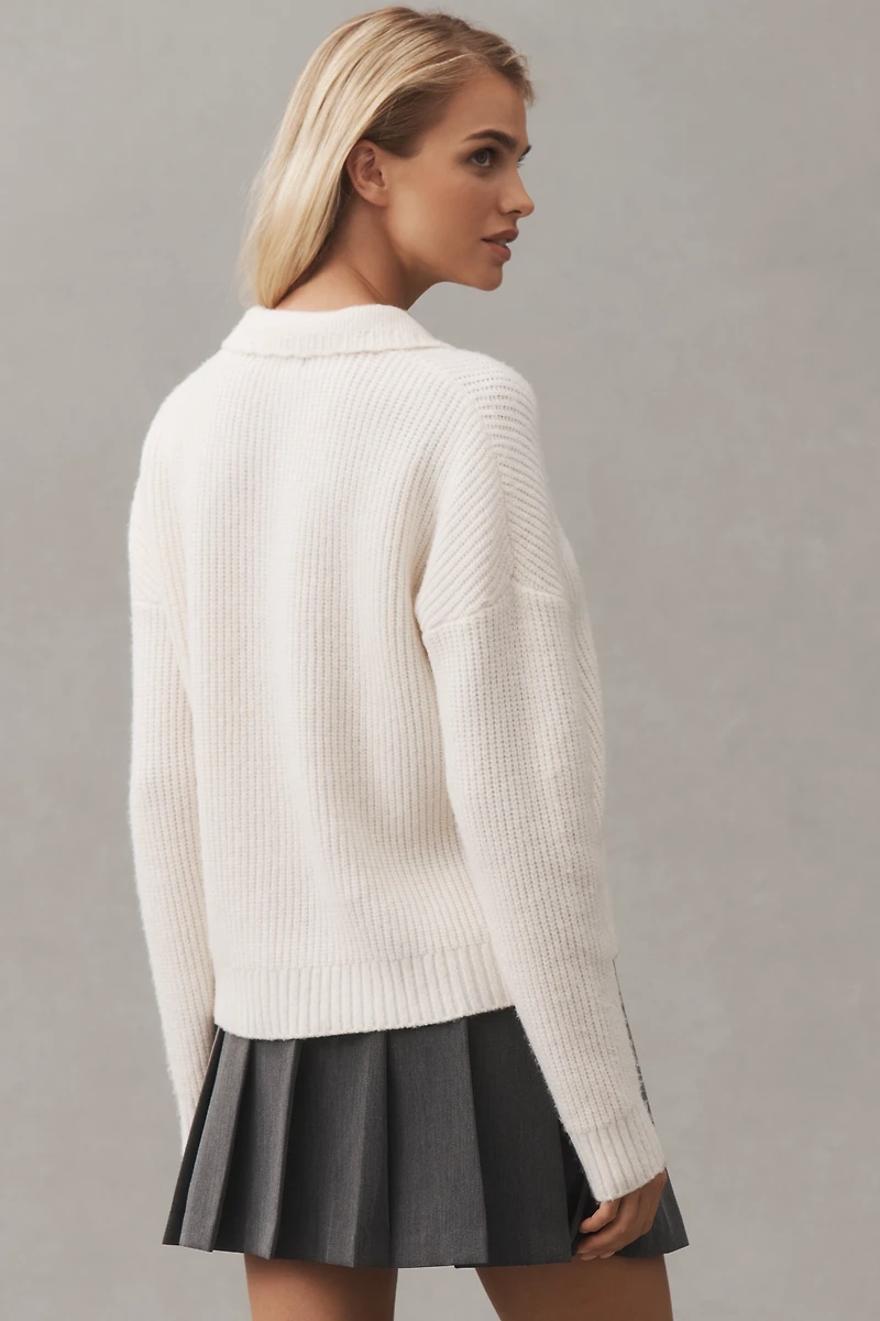 Central Park West Collared Pointelle Cardigan Sweater