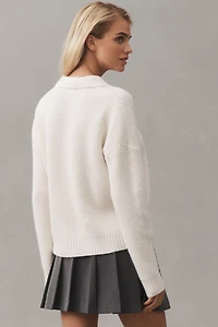 Central Park West Collared Pointelle Cardigan Sweater