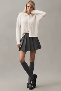 Central Park West Collared Pointelle Cardigan Sweater