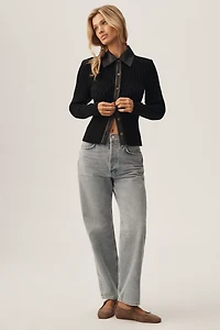 Central Park West Milan Faux-Leather Trim Cardigan Sweater