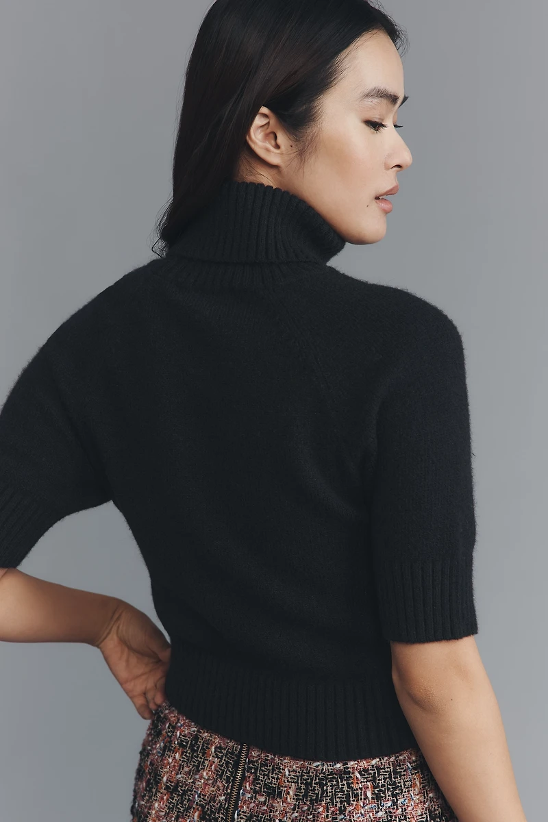 En Saison Merrill Short-Sleeve Bow Crop Sweater