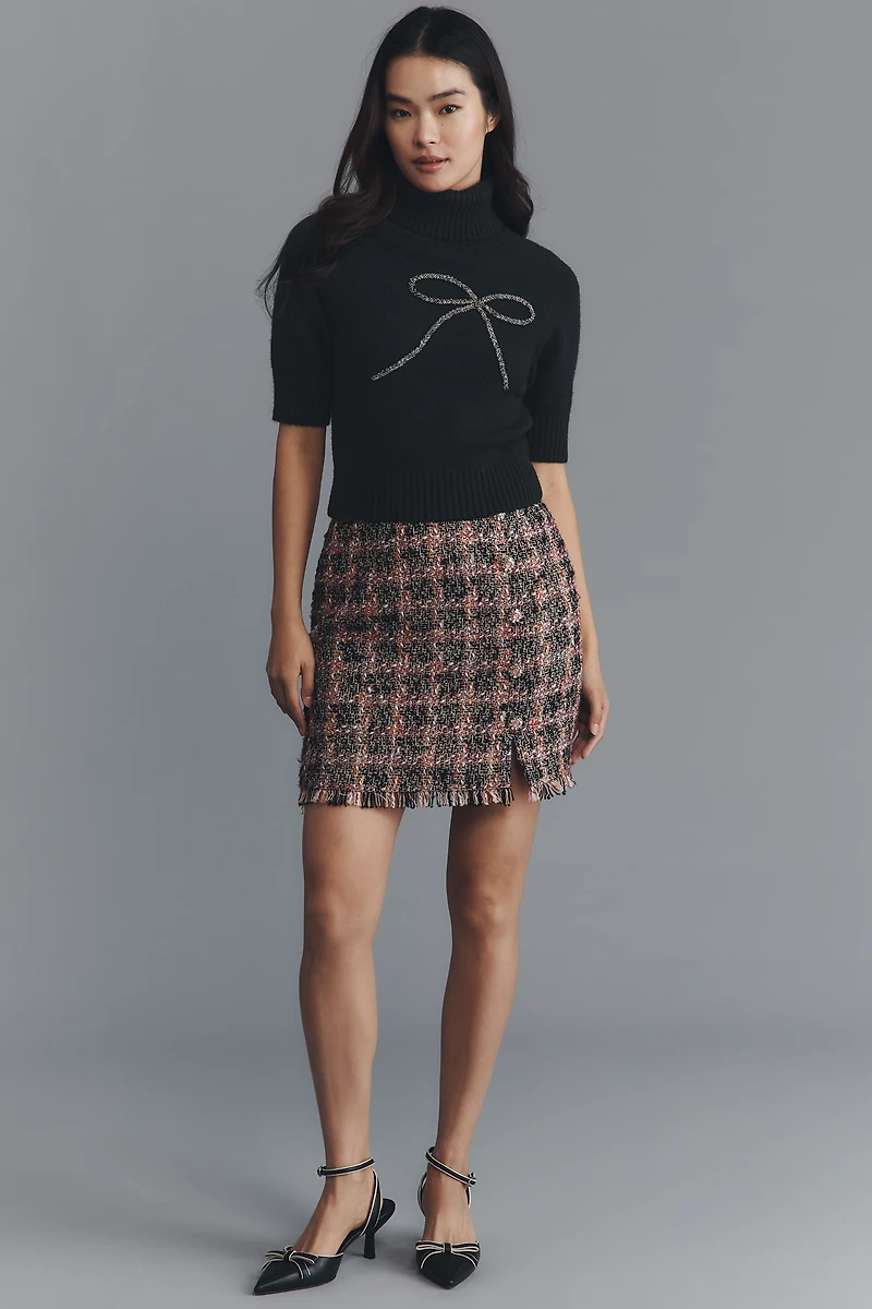 En Saison Merrill Short-Sleeve Bow Crop Sweater