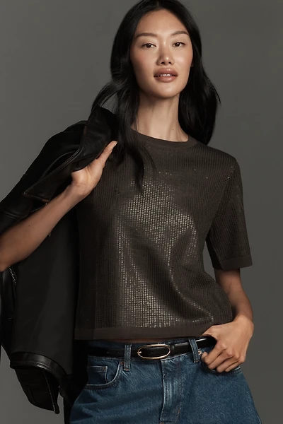 Sanctuary Short-Sleeve Sparkle Sequin Sweater