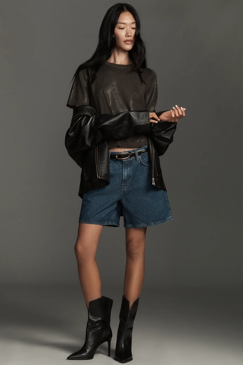 Sanctuary Short-Sleeve Sparkle Sequin Sweater