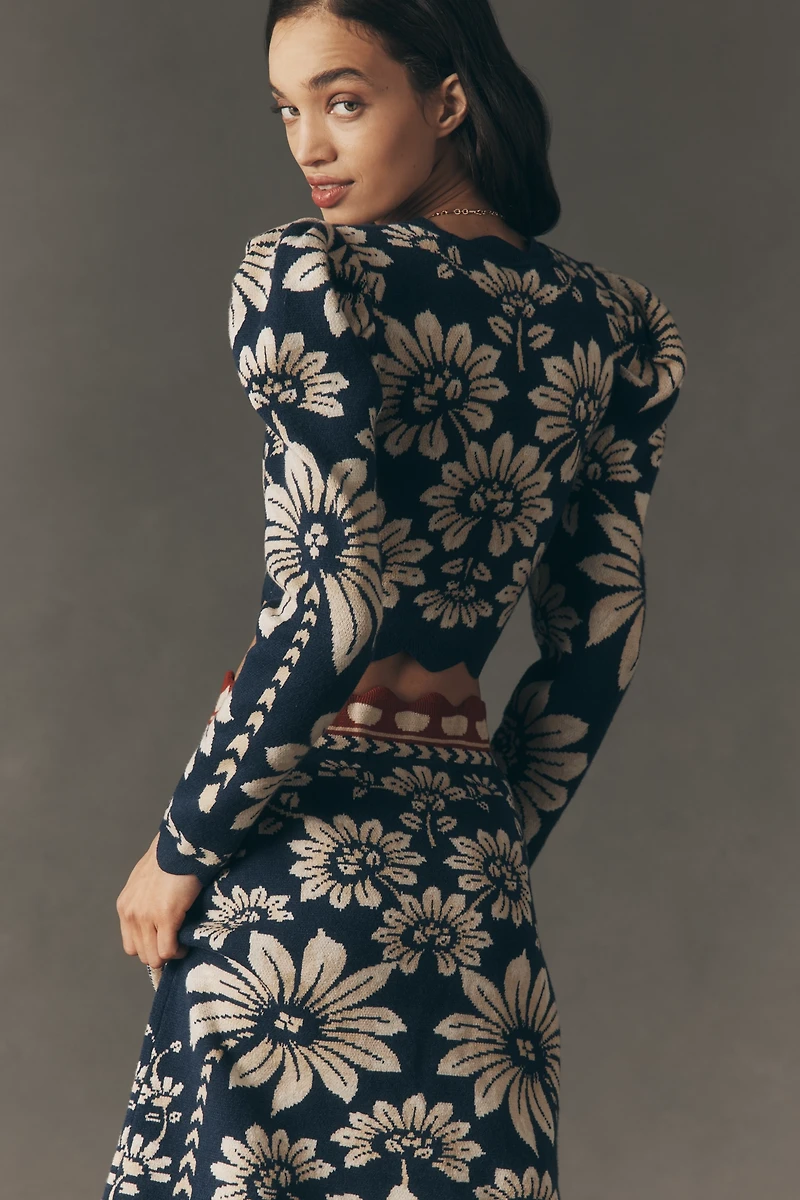 Farm Rio Luna Puff-Sleeve Crop Sweater