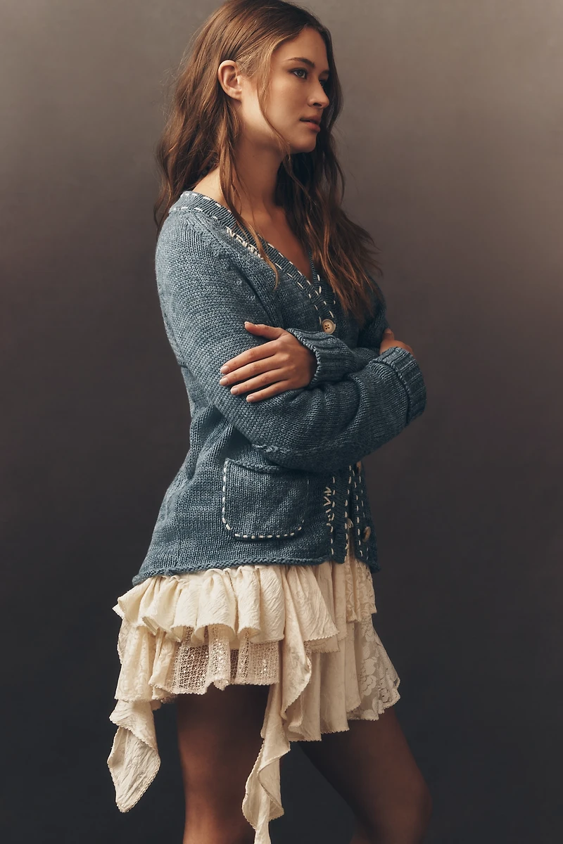 Kerri Rosenthal Short Poppy Smiley Cardigan Sweater