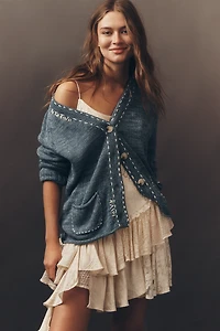 Kerri Rosenthal Short Poppy Smiley Cardigan Sweater