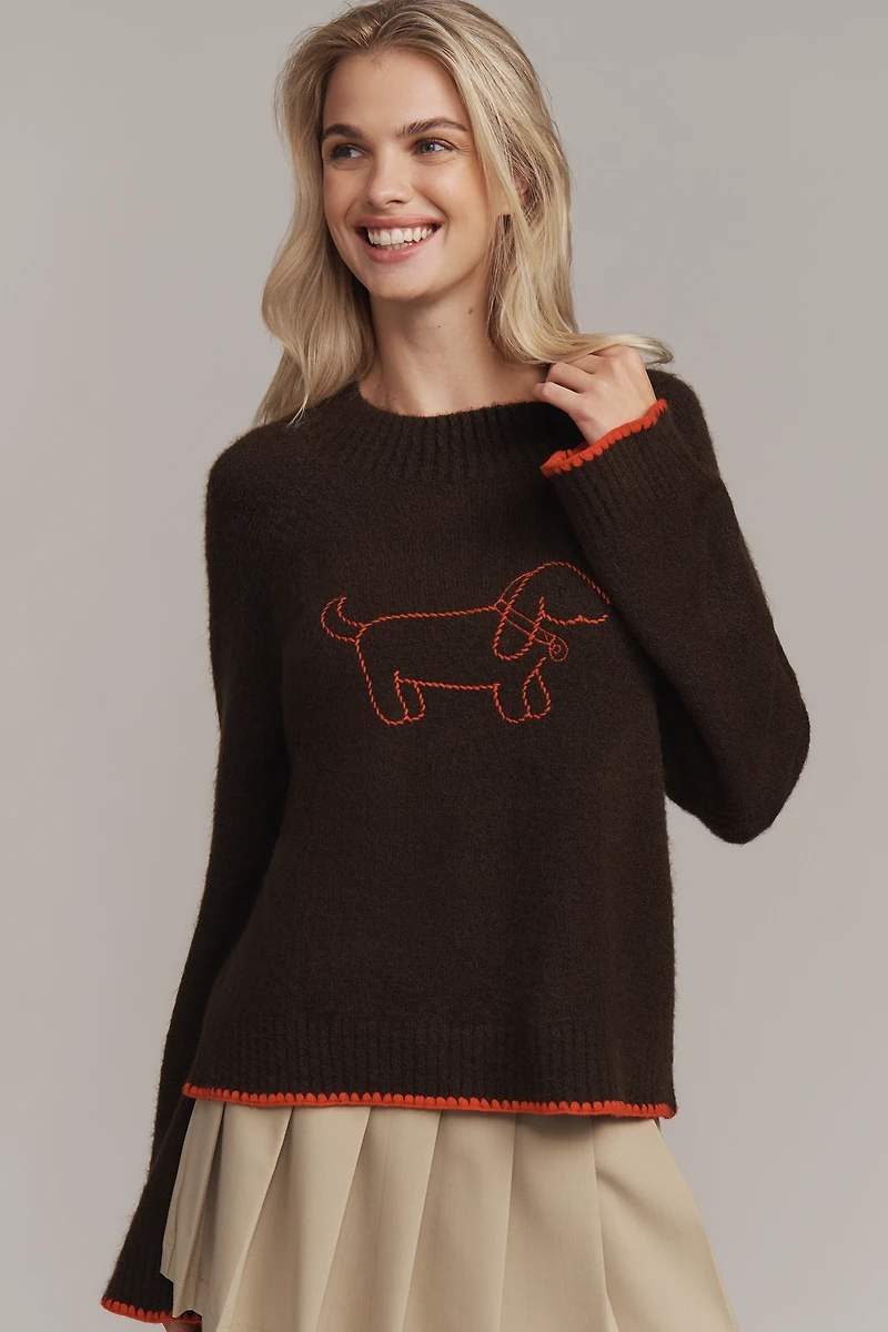 Flat White Mock-Neck Embroidered Dog Icon Sweater