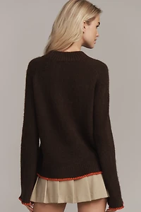 Flat White Mock-Neck Embroidered Dog Icon Sweater