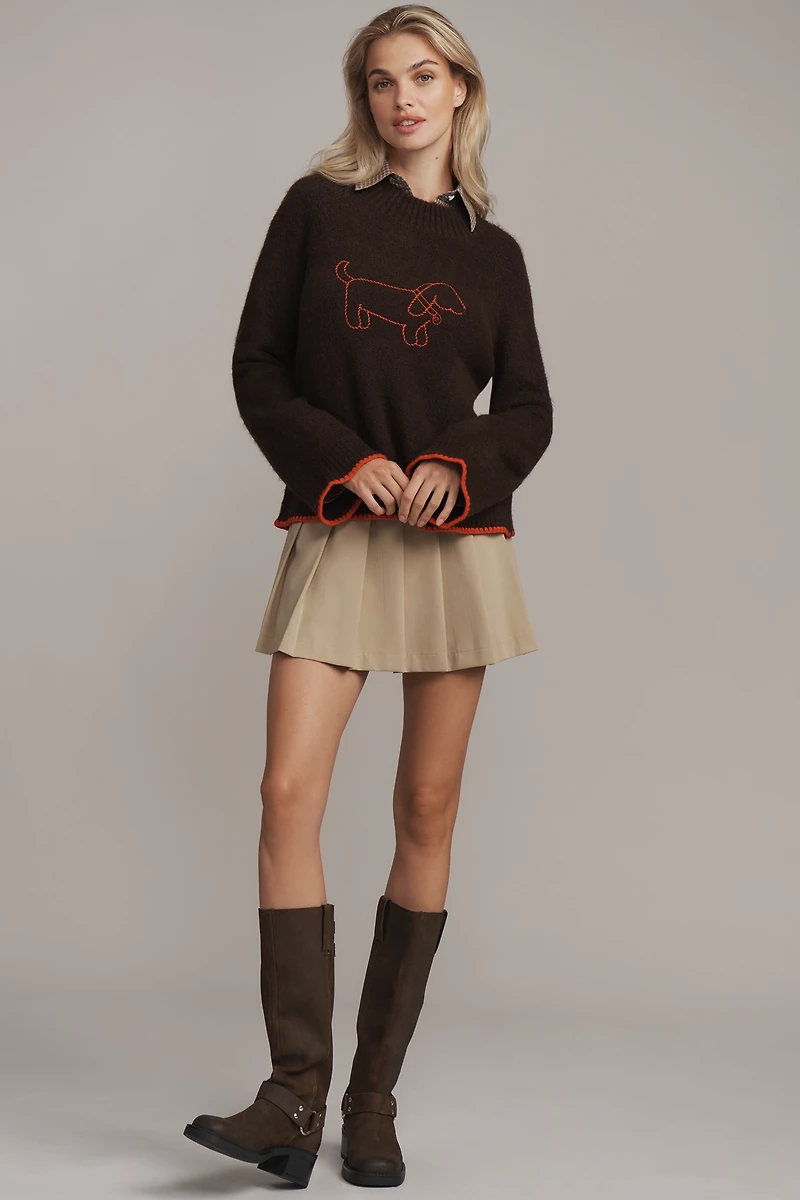 Flat White Mock-Neck Embroidered Dog Icon Sweater