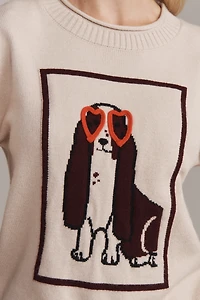 Flat White Crew-Neck Dog Icon Sweater
