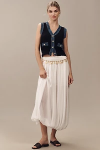 Laundry by Shelli Segal V-Neck Pointelle Denim-Trim Sweater Vest