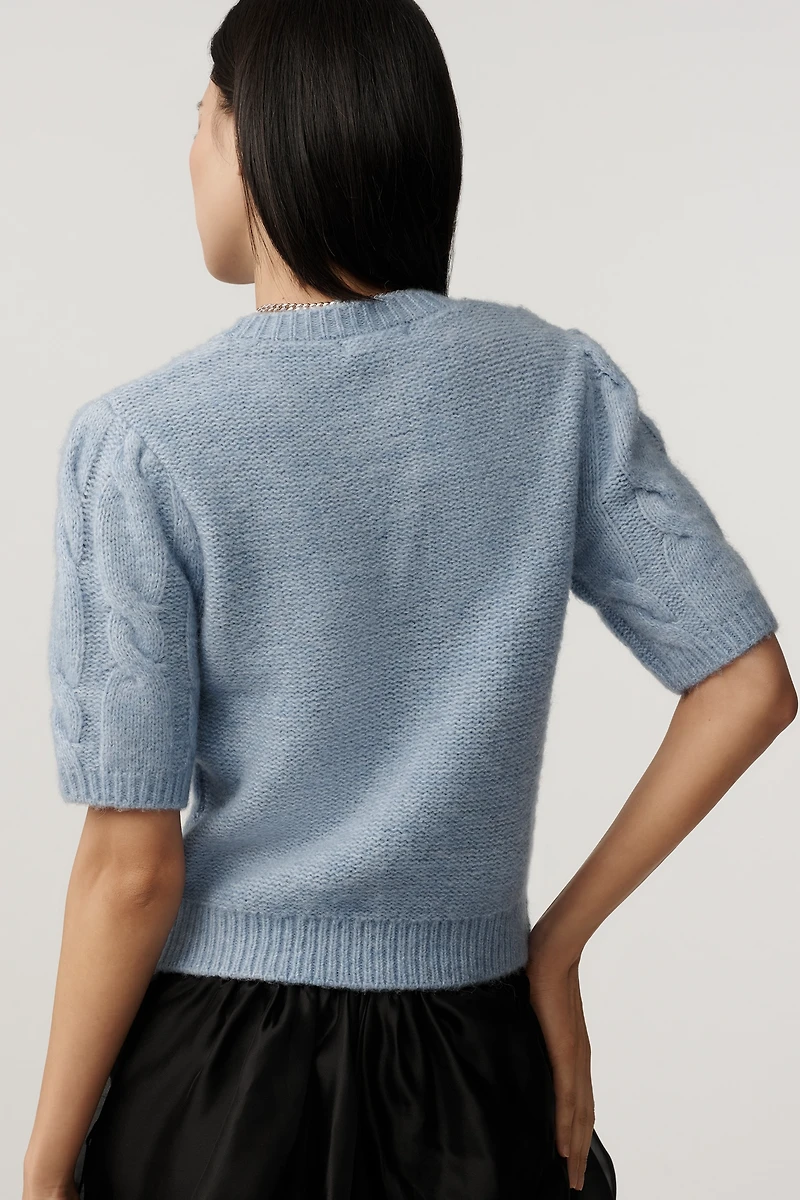 Ellen Tracy Short-Sleeve Cable-Knit Sweater