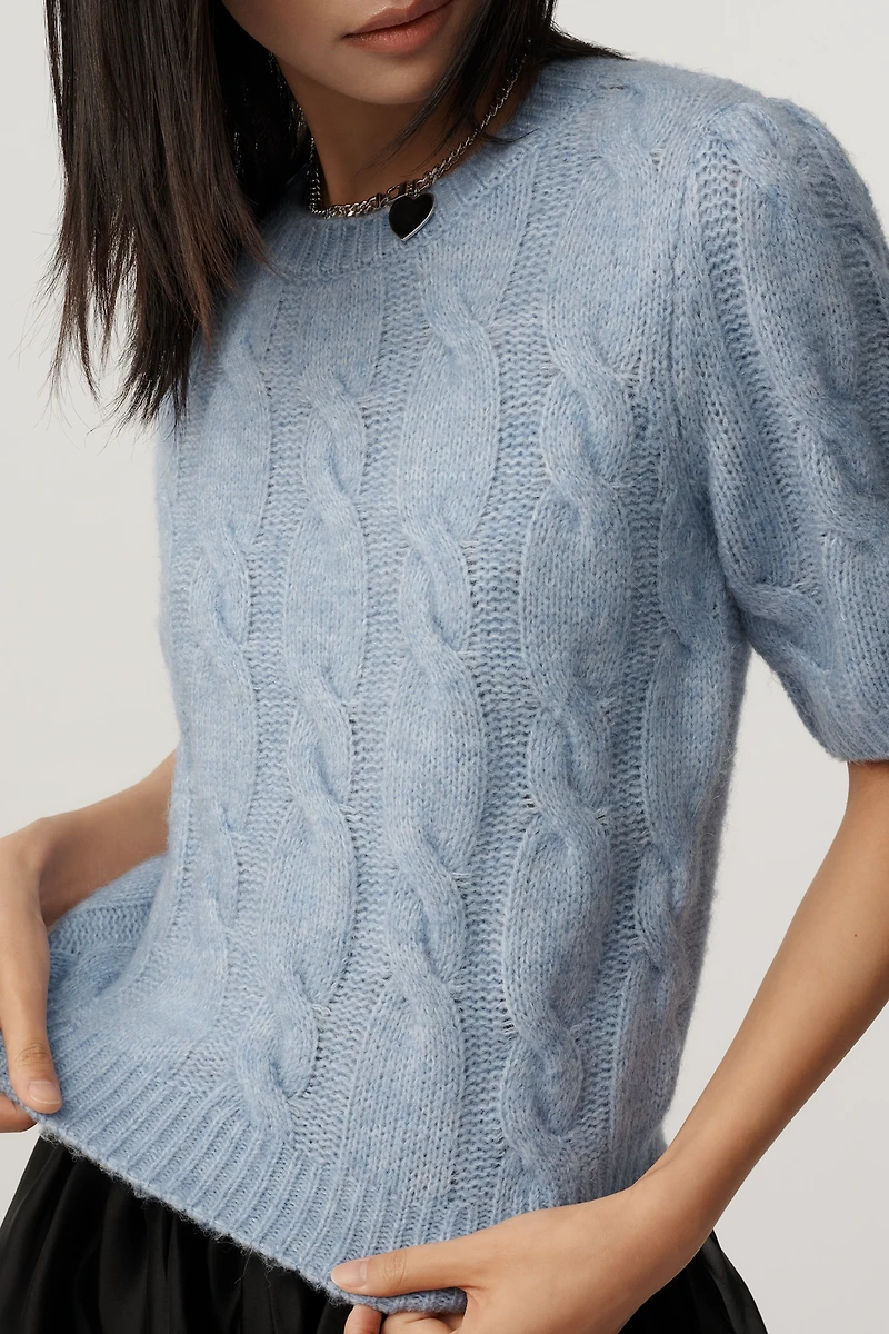 Ellen Tracy Short-Sleeve Cable-Knit Sweater