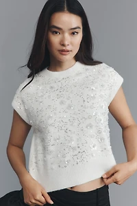 NVLT Sequin Embroidered Flower Sweater Vest