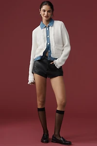 NVLT Denim-Collared Cardigan Sweater