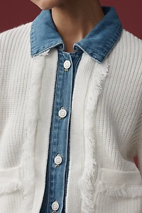NVLT Denim-Collared Cardigan Sweater