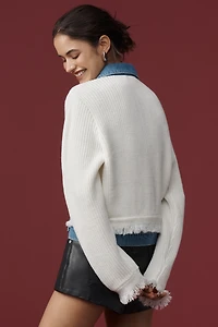 NVLT Denim-Collared Cardigan Sweater