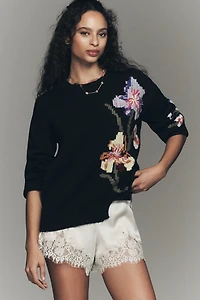 Ellen Tracy Crew-Neck Floral Sweater