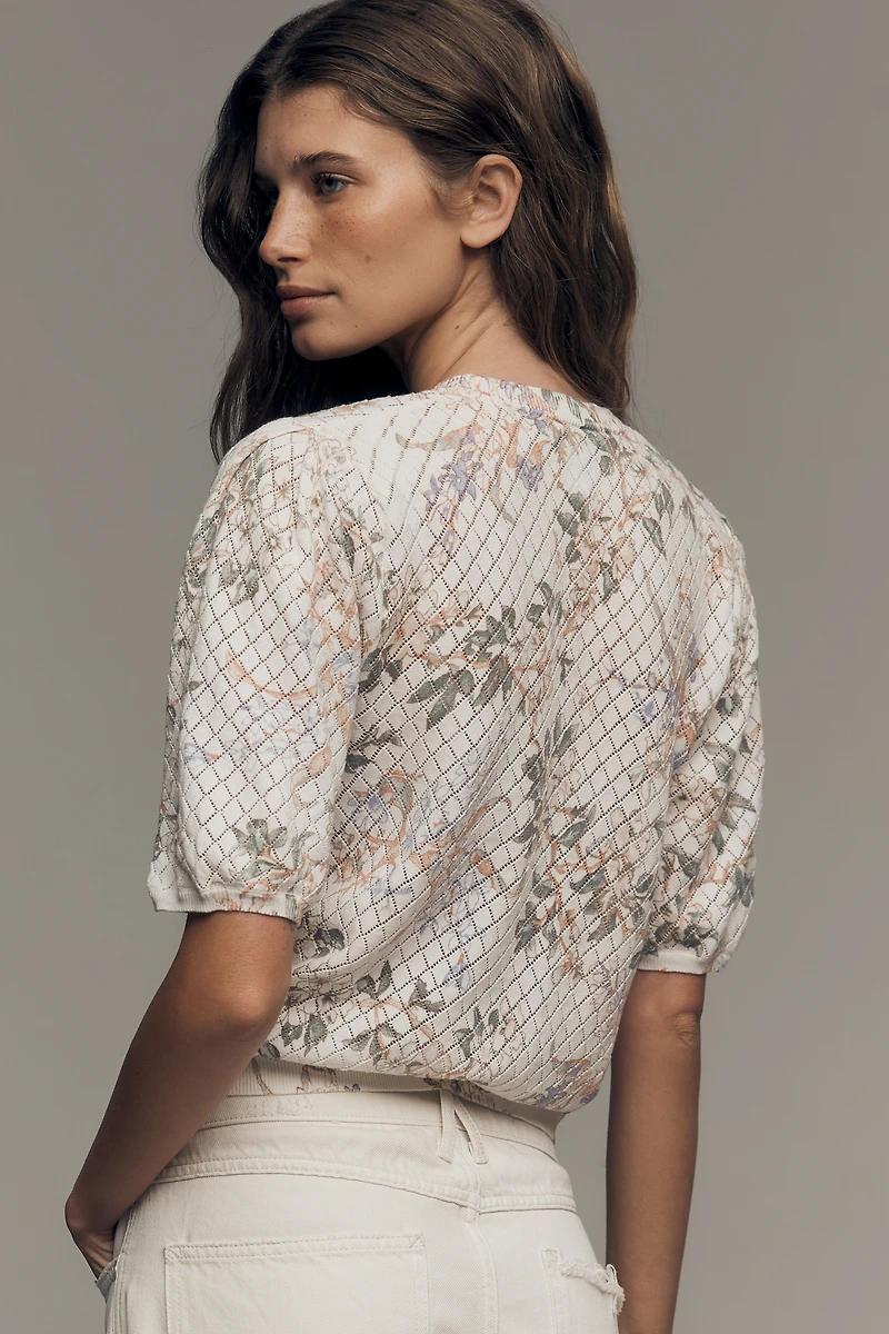 Ellen Tracy Short-Sleeve V-Neck Floral Cardigan Sweater