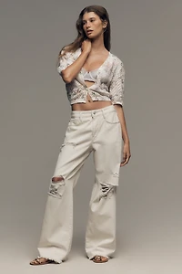 Ellen Tracy Short-Sleeve V-Neck Floral Cardigan Sweater