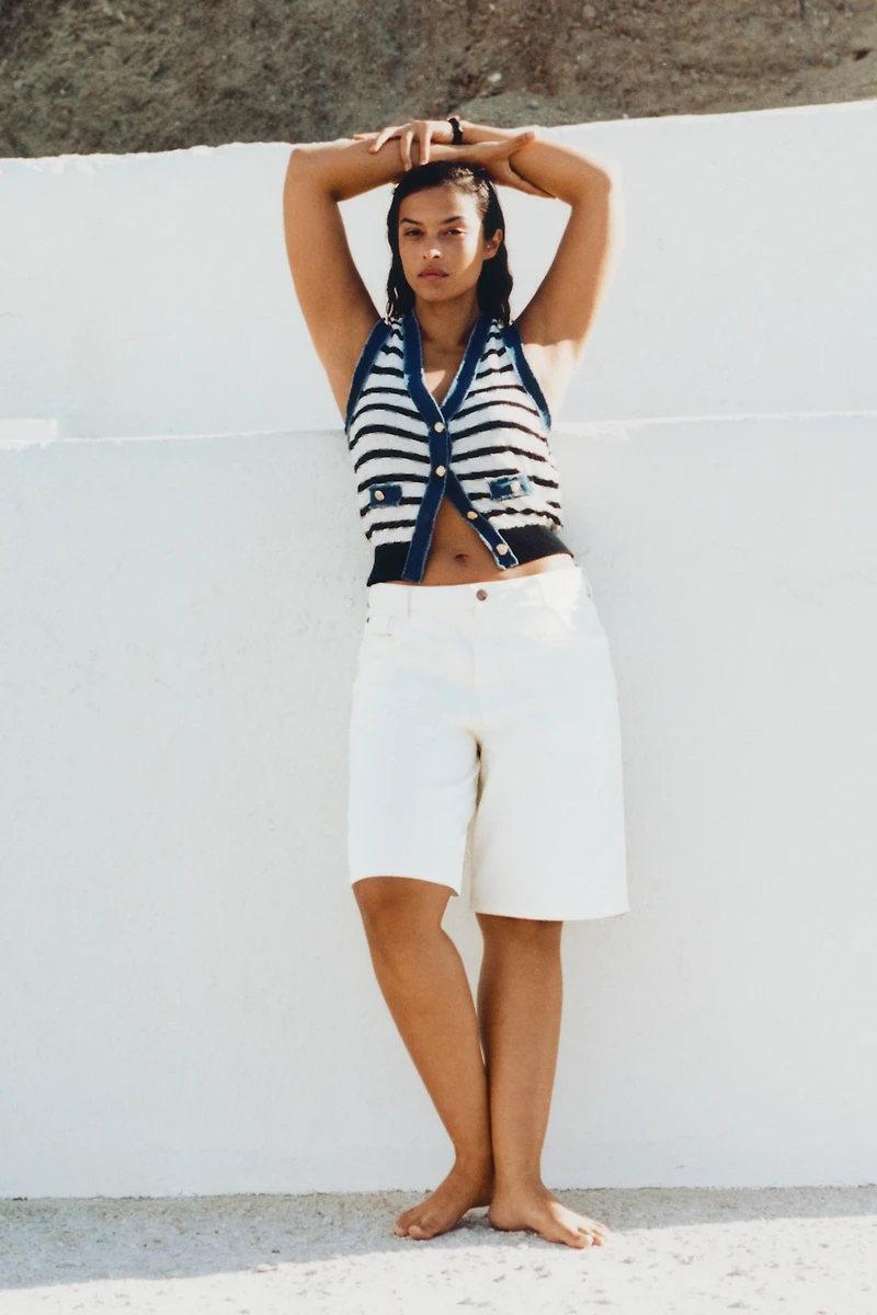 NVLT Pointelle Denim Mixed Vest