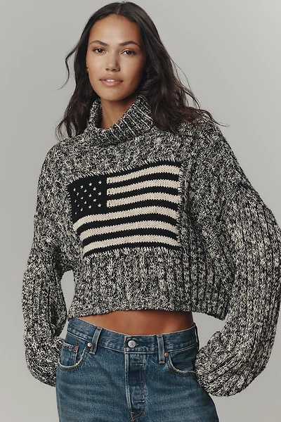 Denimist American Flag Cropped Turtleneck Sweater