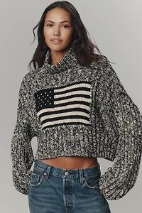 Denimist American Flag Cropped Turtleneck Sweater