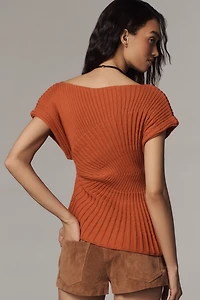 By Anthropologie Asymmetric Ribbed Short-Sleeve Sweater