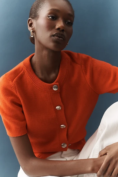 Maeve Short-Sleeve Crew-Neck Cardigan Sweater