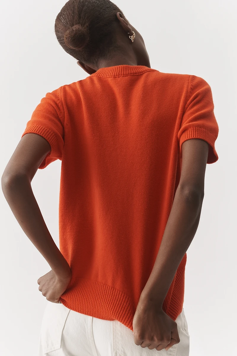 Maeve Short-Sleeve Crew-Neck Cardigan Sweater