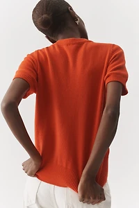 Maeve Short-Sleeve Crew-Neck Cardigan Sweater
