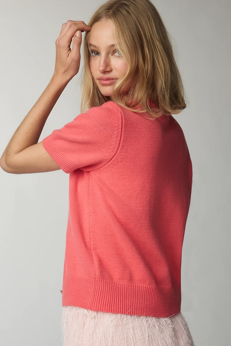 Maeve Short-Sleeve Crew-Neck Cardigan Sweater