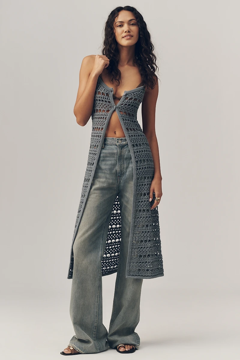 By Anthropologie Longline Stitched Sleeveless Cardigan