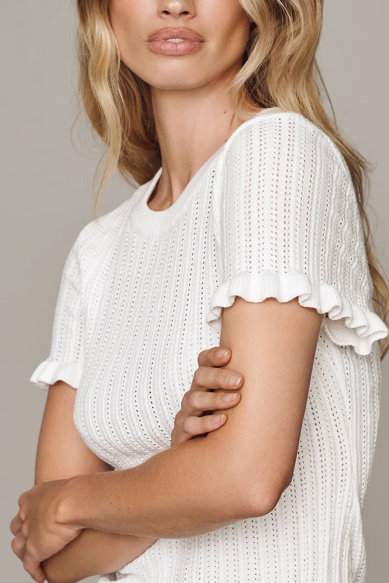 By Anthropologie Short Sleeve Pointelle Sweater