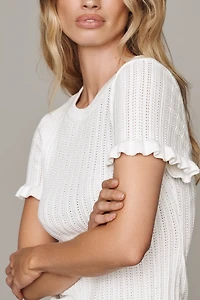 By Anthropologie Short Sleeve Pointelle Sweater