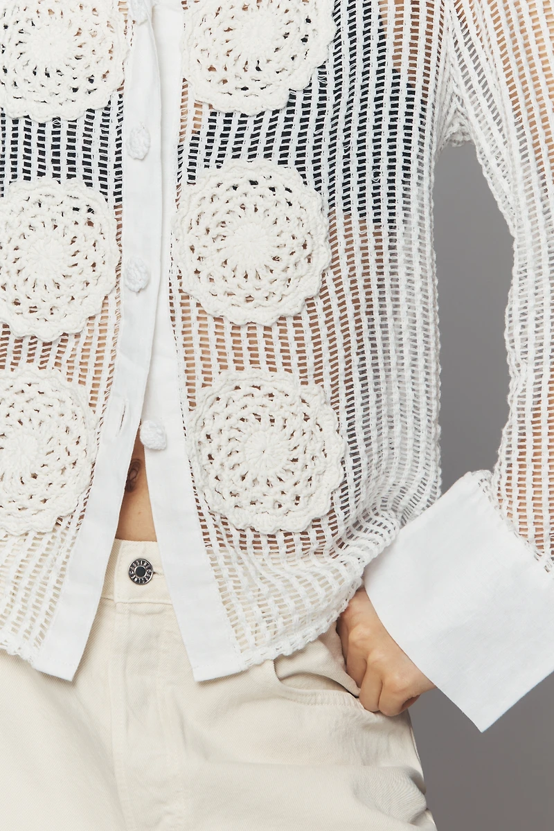 Mandinga Sweet Knit Sheer Appliqué Cardigan