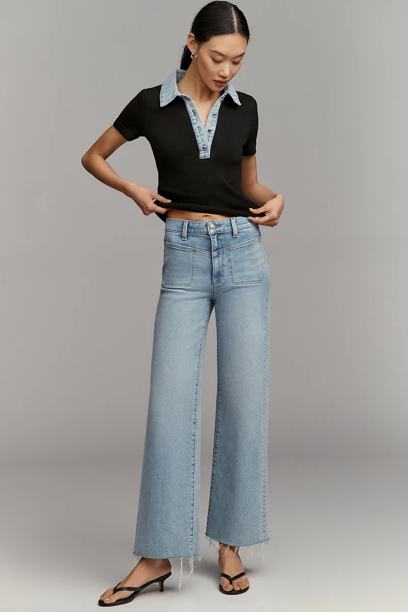 SER.O.YA Denim-Collar Short-Sleeve Sweater