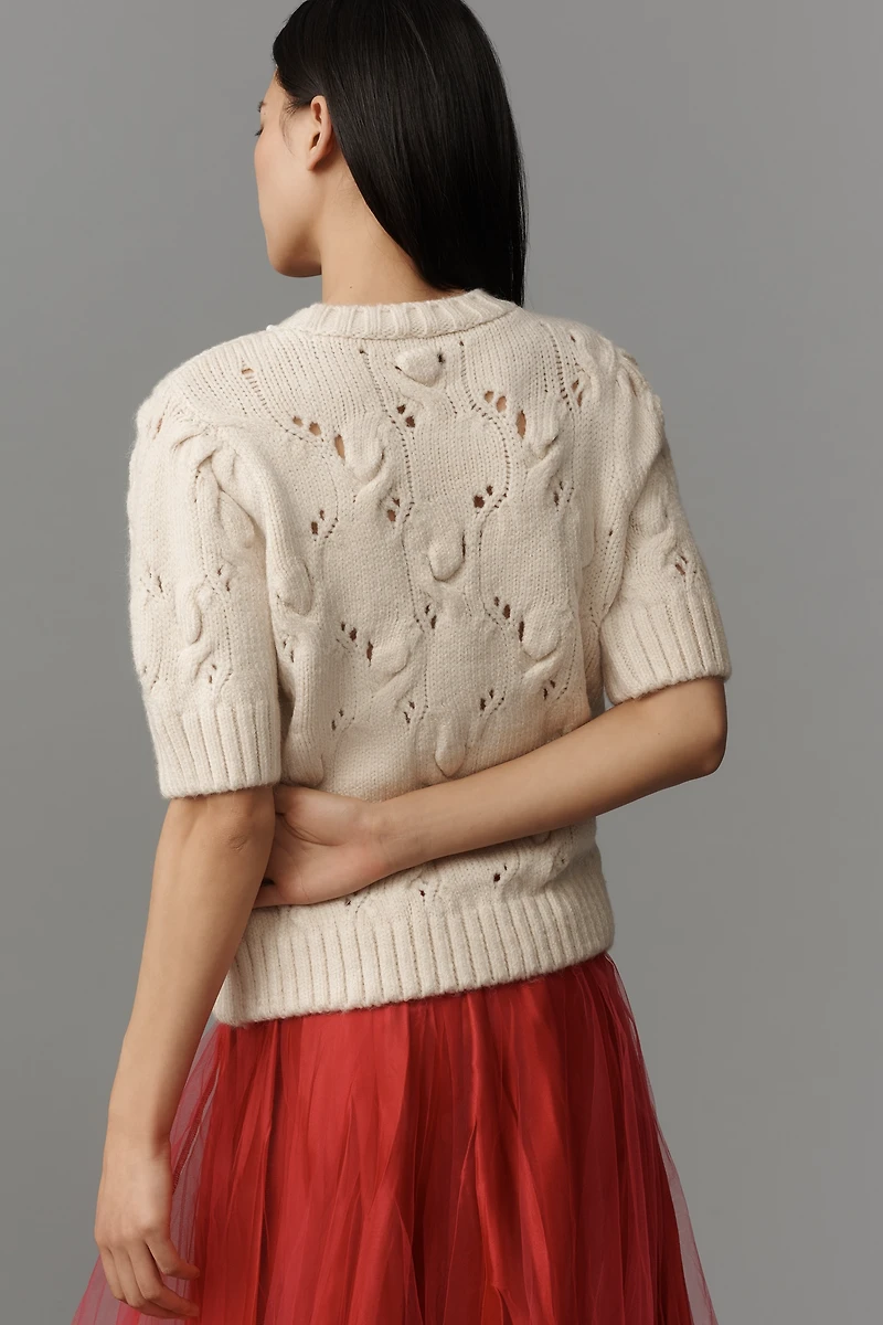 Maeve Pearl Necklace Cable Sweater Tee