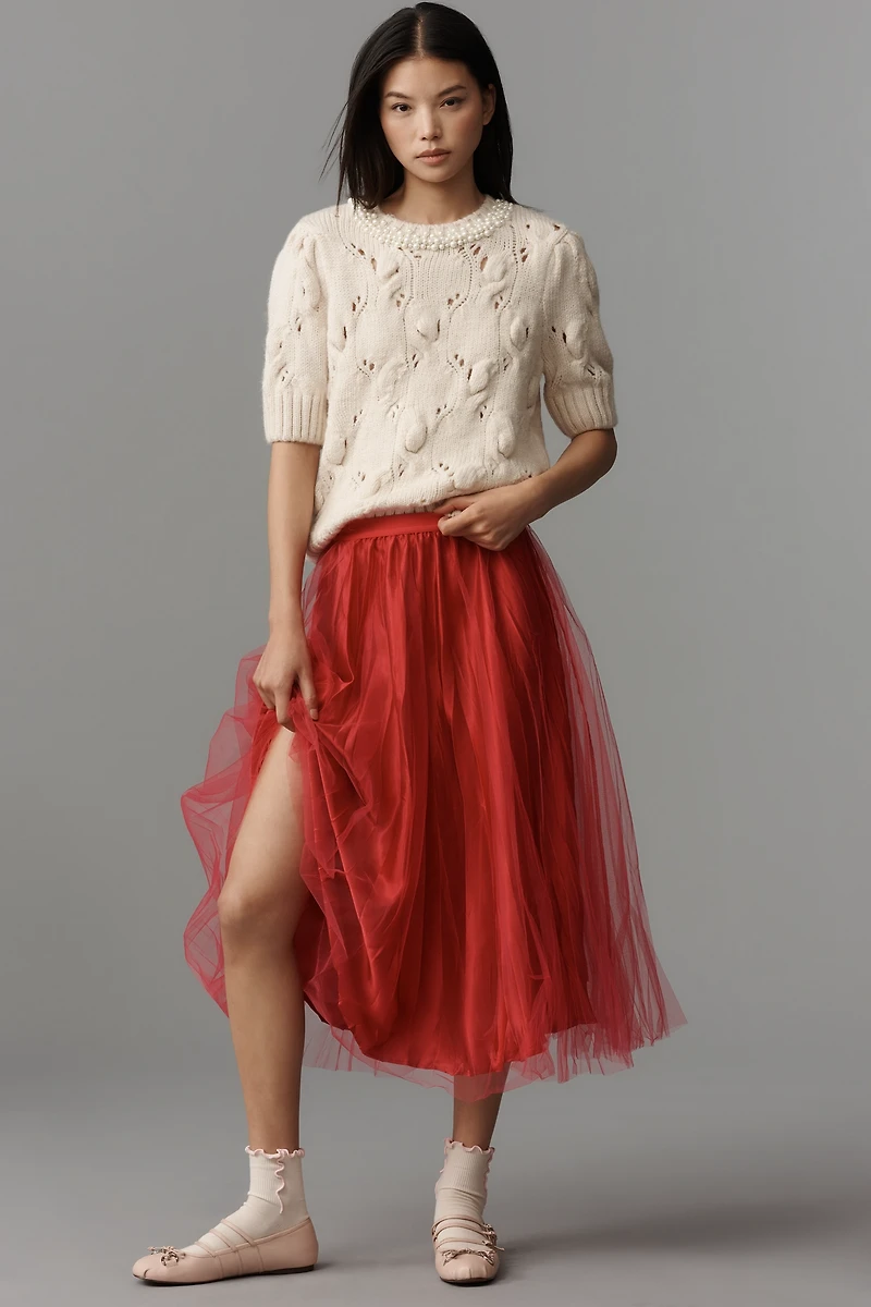 Maeve Pearl Necklace Cable Sweater Tee