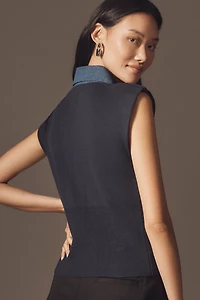 Maeve Collared Denim Muscle Sweater Vest
