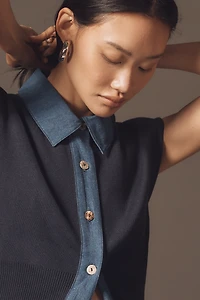 Maeve Collared Denim Muscle Sweater Vest