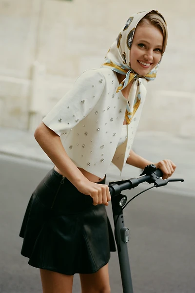 Maeve Short-Sleeve Embellished Crop Cardigan Sweater