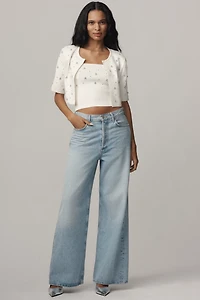 Maeve Short-Sleeve Embellished Crop Cardigan Sweater