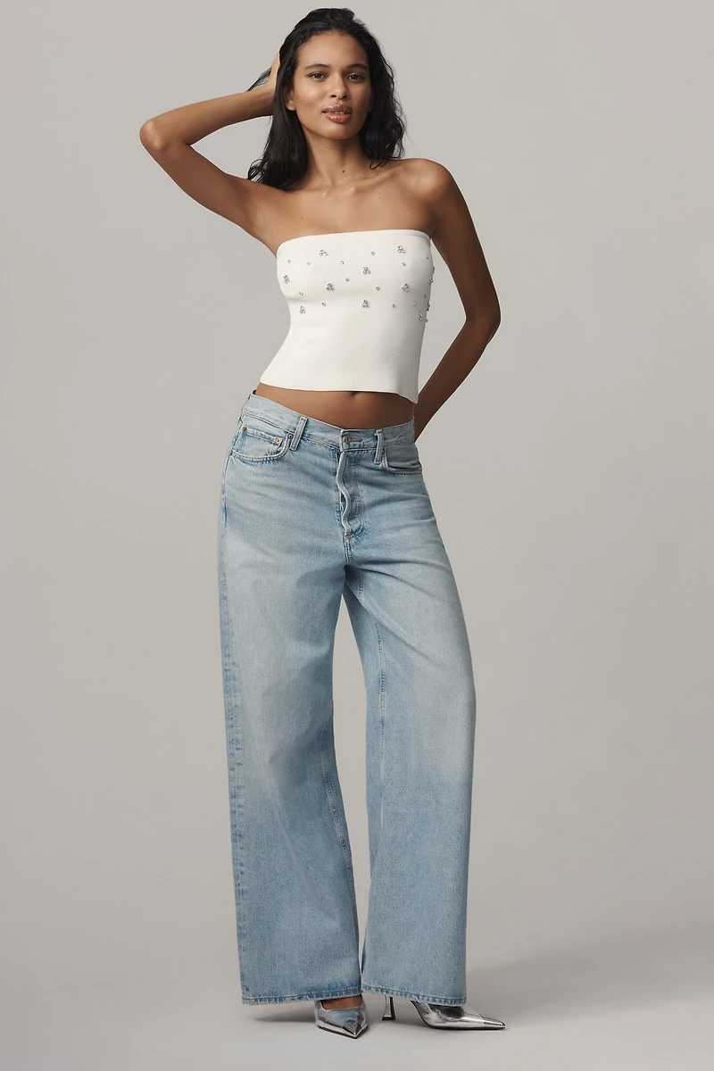 Maeve Embellished Crop Knit Tube Top