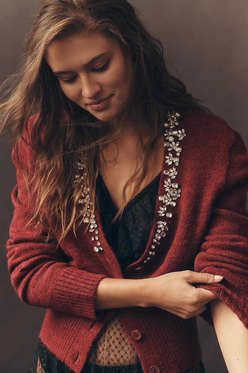Pilcro Crystal V-Neck Cardigan Sweater