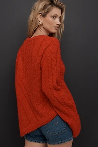 Maeve Crew-Neck Asymmetric Cable-Knit Sweater