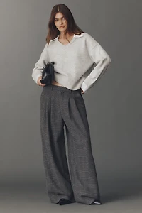 Maeve Embroidered Collared V-Neck Sweater